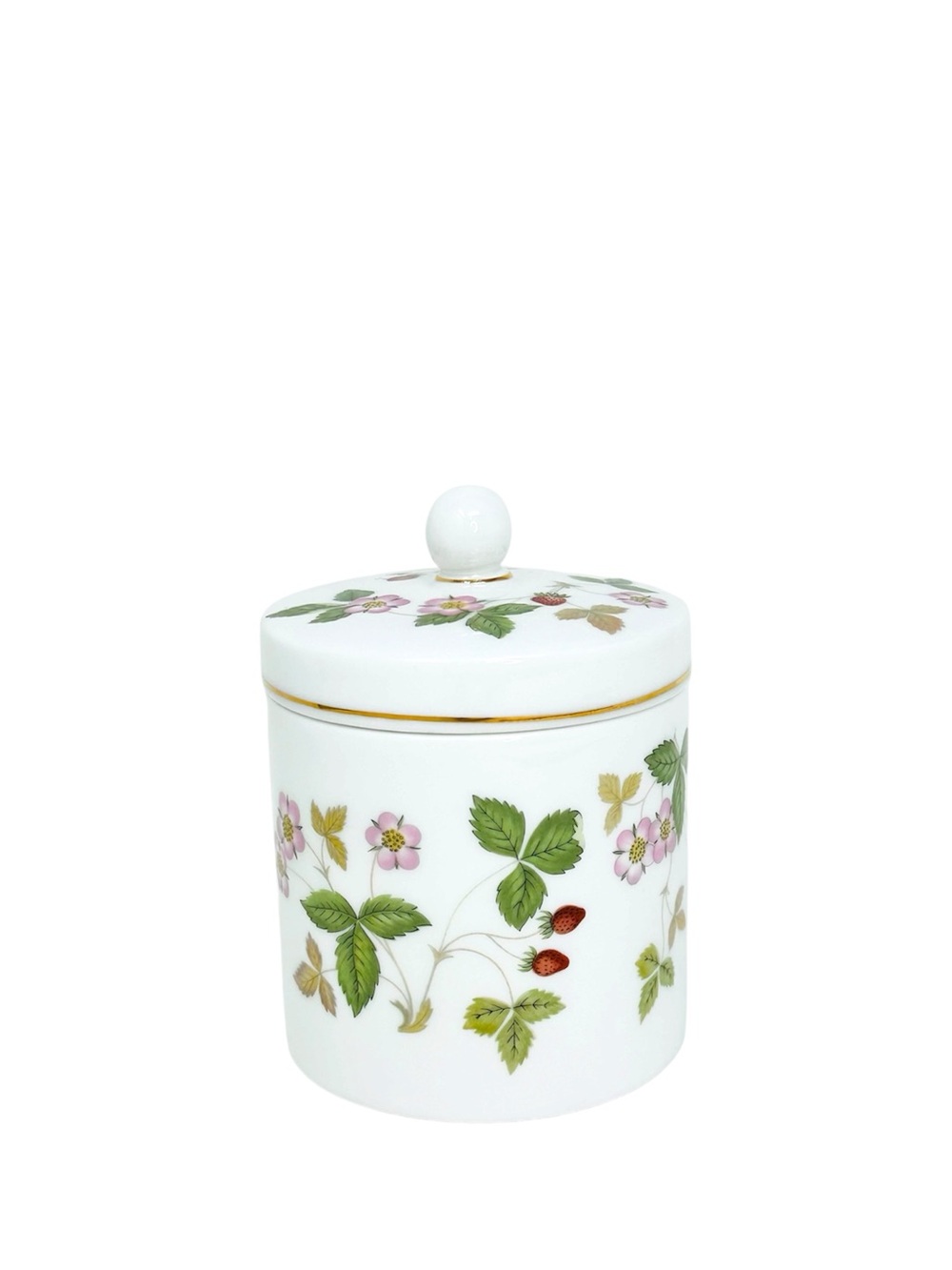 Wedgewood Bone China Wild Strawberry Trinket Jar Gold Trim Cottage 4.5" with Lid